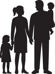 Family Silhouette Vector: Minimal Black Outline of Parents and Children Standing Together