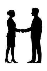 Handshake Deal Silhouette, Business Professionals in Office Vector for Partnership Concept