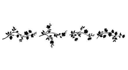 Elegant silhouette floral border element with delicate branches and leaves vector