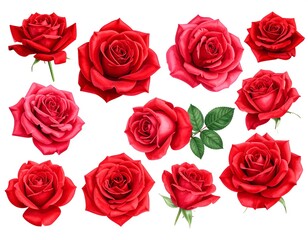 Digital illustration of various red roses