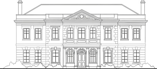 Detailed Mansion Blueprint, Architectural Drawing, Estate Design