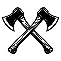 Vintage Crossed Axes Vector Illustration: Rustic Lumberjack Emblem Design for Woodcutting, Logging, Wilderness, and Outdoor Adventure Themes, Black and White Graphic for Badges and