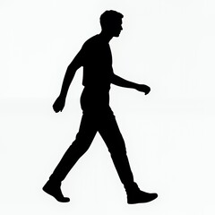 Silhouette of a walking young man against a minimalist background.