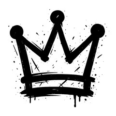 Bold black graffiti crown with paint splatters and drips, a symbol of urban royalty and street art culture. Expressive monarchic emblem in grunge style, perfect for edgy designs an