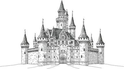 Obraz premium Detailed Castle Illustration, Medieval Architecture on White