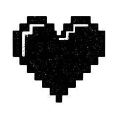Pixelated Heart Icon: A retro 8-bit black graphic, symbolizing digital love, gaming nostalgia, and timeless romance. Ideal for minimalist designs, Valentine's Day projects, and mod