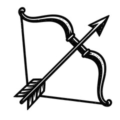 Classic Black and White Bow and Arrow Illustration: A Vintage Archery Symbol Evoking Strength, Precision, Hunting, Warrior Spirit, and Mythical Themes for Graphic Design Projects a