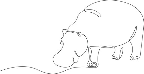 Minimalist Line Art of Hippopotamus in Single Continuous Style