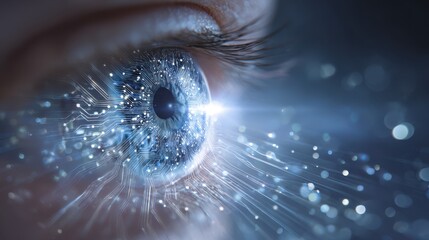 Human Eye with Circuit Board Overlay and Blue Light