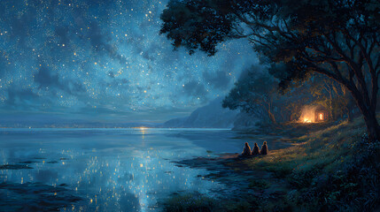 Celebrating Matariki with stargazing and reflection by the lakeside under a clear night sky