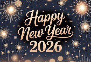 Elegant calligraphy Happy New Year 2026 high-quality holiday greeting card style