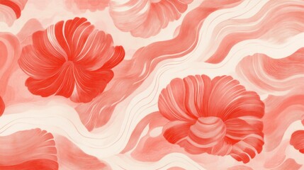 Abstract coral red floral pattern on a wavy background.