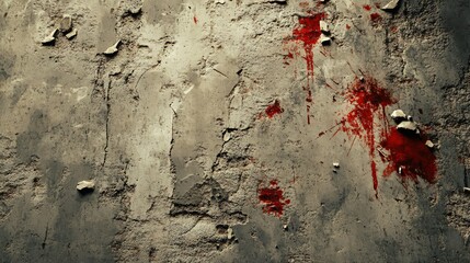 Textured wall with peeling paint and red stains creates a distressed effect.