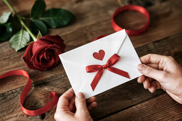 child holds mother's day valentine's day concept gift card heart handmade project of children's creativity handicrafts crafts for kids gül zarf mektup sevgililer günü gunu anneler gunu