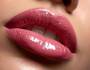 Obraz premium Close-up of glossy pink lips