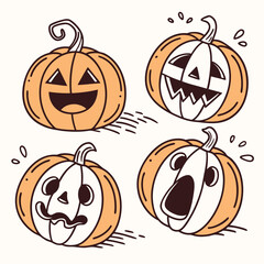 Fototapeta premium Cartoon Halloween Pumpkin Face Set