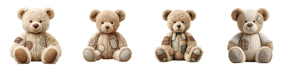 Cute Teddy Bears with Patches Isolated on White