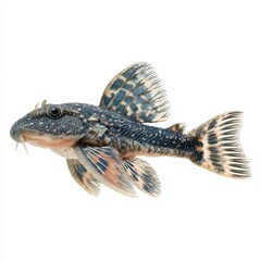 Fototapeta premium Aquarium fish: A striking close-up of a gracefully swimming Pleco, showcasing its unique patterns and serene beauty.