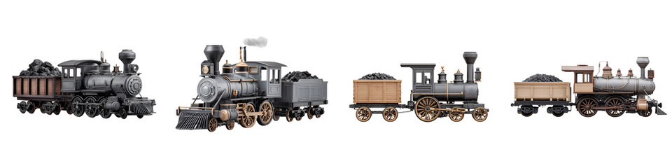 Naklejka premium Vintage Train Engine Collection Isolated on White