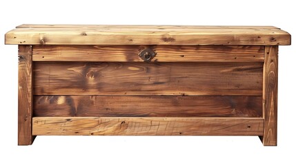 A rustic wooden chest with a hinged lid and a metal latch sitting on a white background in a studio on transparent background silhouette