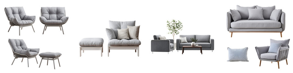 Fototapeta premium Modern Grey Living Room Furniture Set - Interior Design