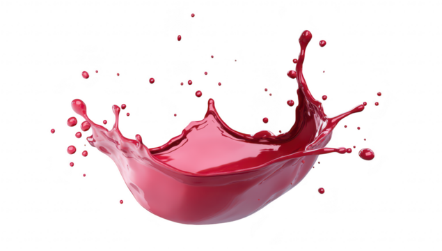 A splash of red liquid captured mid-air against a clean white background. dynamic movement and energy. ideal for creative projects or culinary themes