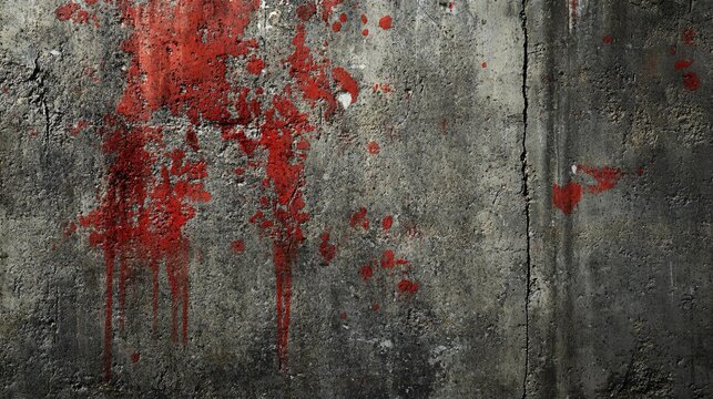 Red liquid splattered on a gray textured surface creating a disturbing visual.