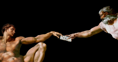 God gives Adam a wad of dollars as an investment in the project. A funny financial concept for investing