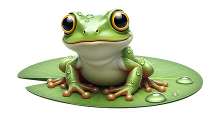 Obraz premium Cartoon Frog Sitting on Green Lily Pad