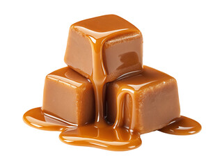 Delicious caramel candy cubes melting with rich toppings for a sweet dessert experience today
