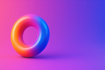 Glossy 3D torus shape on vibrant gradient background with clean space for text minimal digital loop concept for animation and visual design