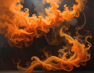 Eerie orange smoke swirls like a ghostly mist, creating a scary and spooky atmosphere, perfect for a Halloween-themed abstract background or digital art project