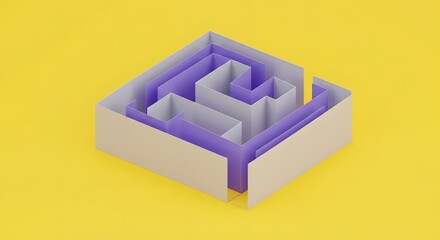 Navigating the Labyrinth: An isometric view of a minimalist maze, rendered in soft pastel colors, challenging viewers to solve its intricate design and discover the path to its solution.