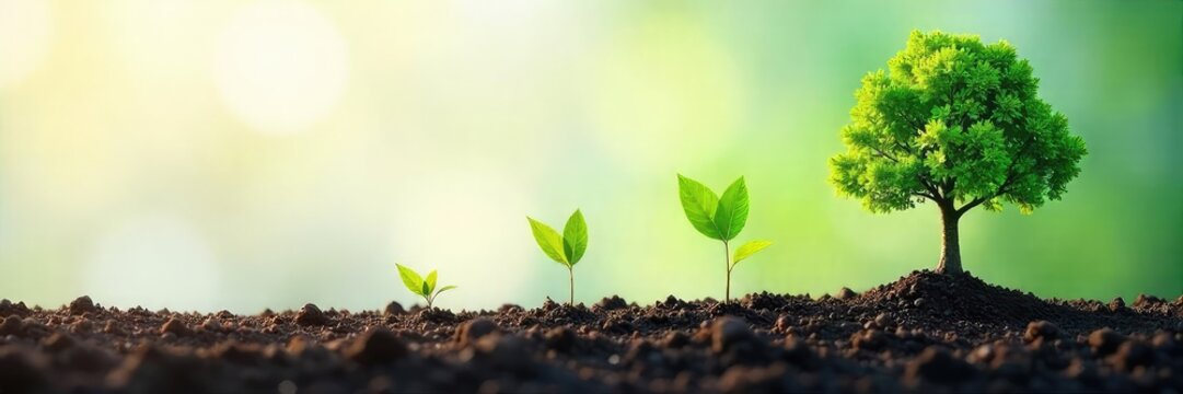 A stylized timelapse of a seed growing into a thriving tree, symbolizing business growth and development from initial stages to mature success , evolution, future, seed