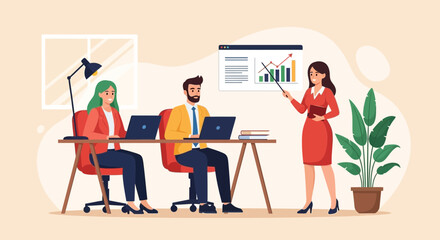 Fototapeta premium Team collaboration and data analysis in a modern office setting, with a focus on business strategy and growth