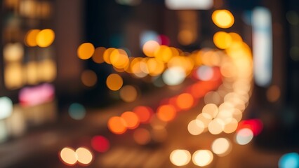 Warm abstract city lights create a dreamy urban nightscape with soft gradient tones.