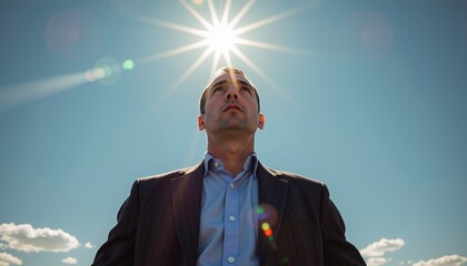 Empowering business leader at sunset urban location inspirational image professional environment front view achievement concept