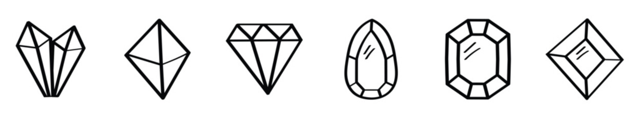 Doodle diamonds and gems collection vector. set of geometric gem stone crystals symbol icon design vector isolated transparent background vector illustration.