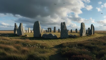 Stonehenge monument in cloudy sky landscape