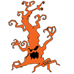 Spooky Cartoon Style Monster Tree Halloween Illustration with Creepy Details