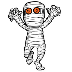 Cartoon Style Full Body Mummy Character Creepy Halloween Illustration