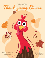 Thanksgiving Sale Banner with a Cartoon Turkey Character. Fun Vector Illustration For Thanksgiving. 