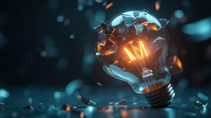 Shattered lightbulb, innovative concept