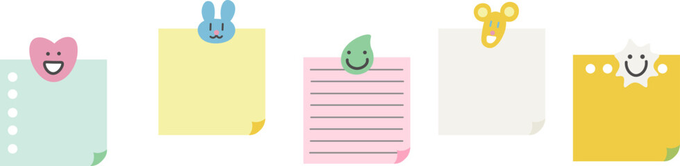 square blank paper for notes with cute magnets set in doodle style in vector. elements for decor postcard design print sticker poster background