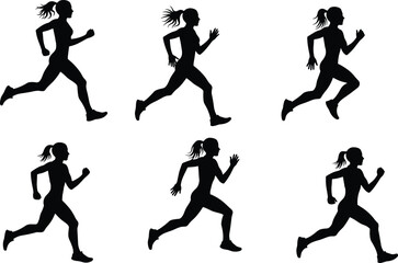 Silhouette of woman running, female jogging, fitness exercise, healthy lifestyle, athlete training, outdoor sport, marathon preparation, speed, strength, endurance