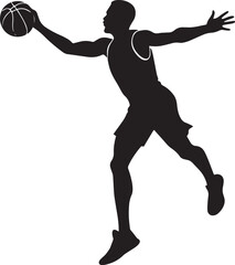 Silhouette of Basketball Player in Action Pose – Linear Style Vector