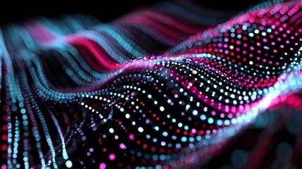 A captivating digital wave of vibrant, pulsating dots in shades of pink and blue, illustrating the beauty of data visualization in a modern, tech-inspired artwork.