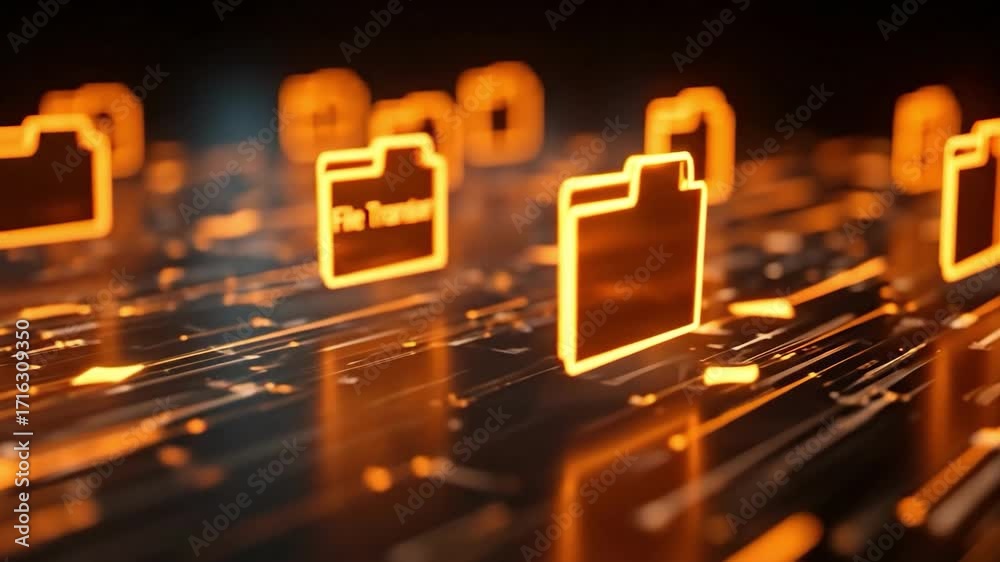 Wall mural file transfer digital: a futuristic digital abstract illustration featuring glowing file folder icon