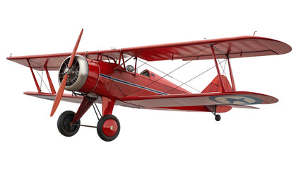 Vintage red biplane with classic design isolated on black showcasing aviation history and nostalgia