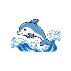 Obraz premium Adorable Dolphin Jumping in Waves Illustration with Cute Art Style